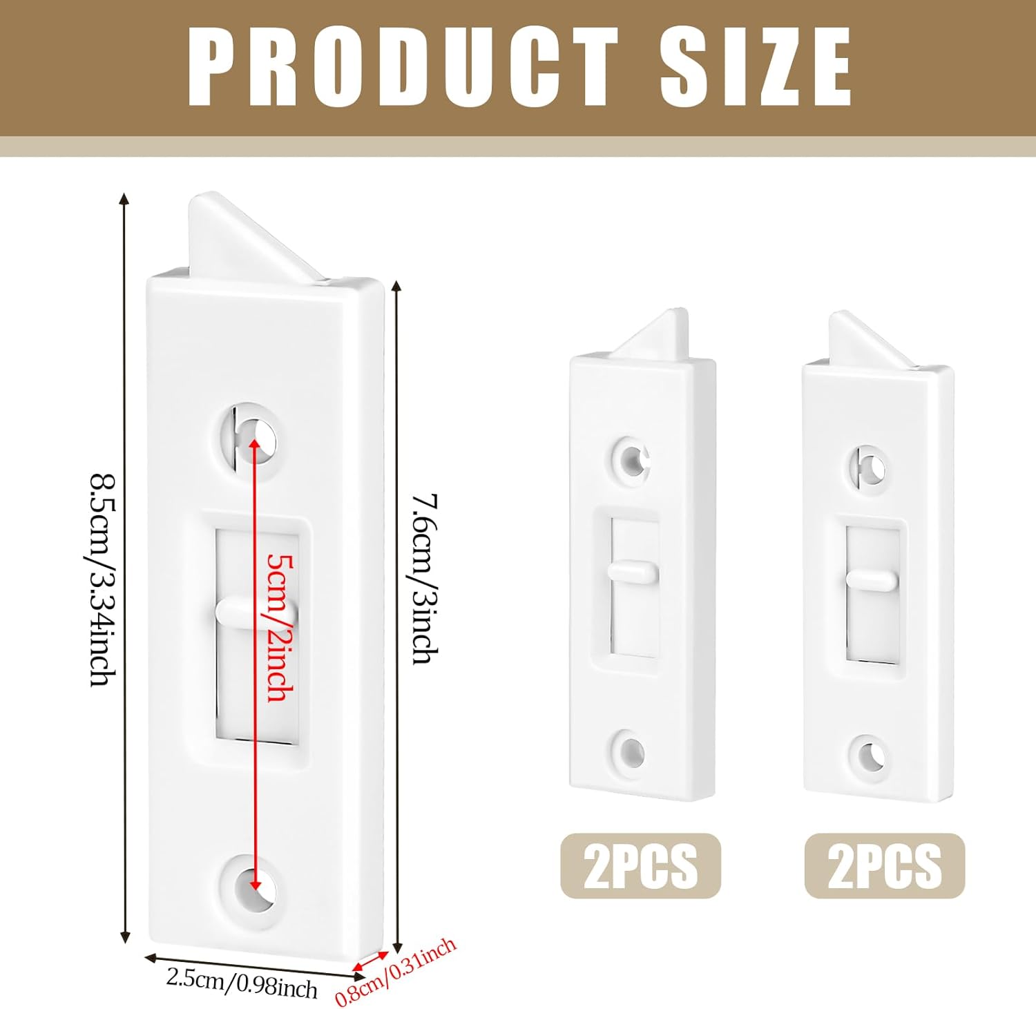  Window Latch 3x1 Inch Plastic Replacement Parts Spring Loaded Window Tilt Latch Latch Window Hardware Clip 2 Inch Hole Center Spacing (White, 2