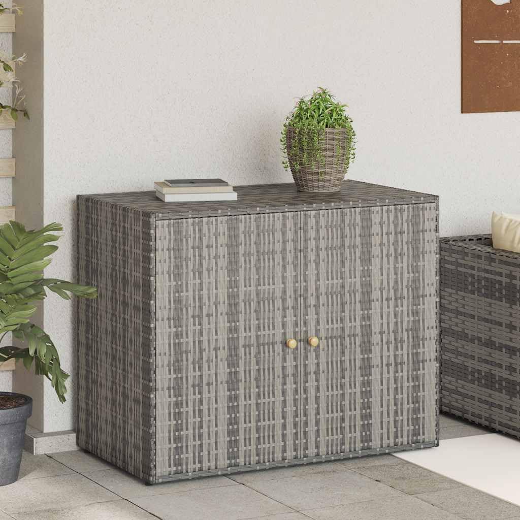  Armoire De Jardin En Rotin Synthétique Noir - 100 X 55,5 X 80 Cm - Cadre En Acier Revêtu Par Pulvérisation - Bois D'acacia Massif - Verrouillable - Rangement Pour Jardin, Terrasse