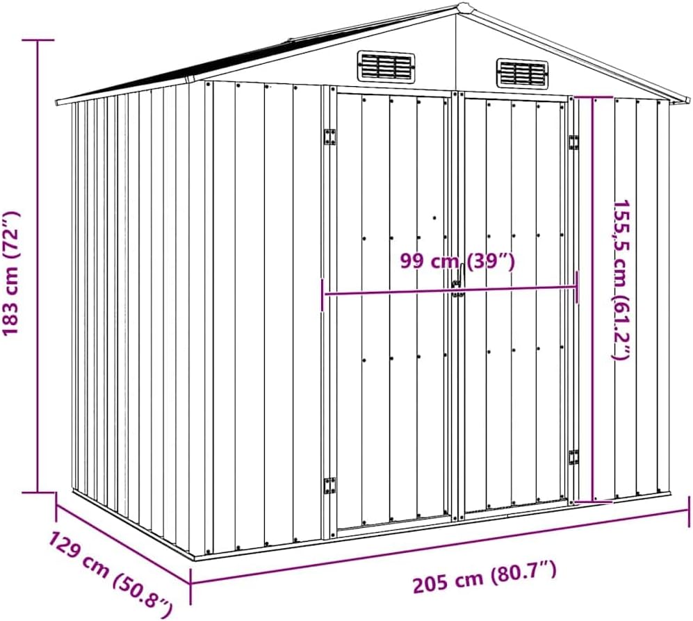  Abri De Jardin En Acier Galvanisé - 205 X 129 X 183 Cm - Vert - 205 X 129 X 183 Cm - Résistant Aux Intempéries - Moderne