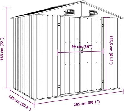  Abri De Jardin En Acier Galvanisé - 205 X 129 X 183 Cm - Vert - 205 X 129 X 183 Cm - Résistant Aux Intempéries - Moderne