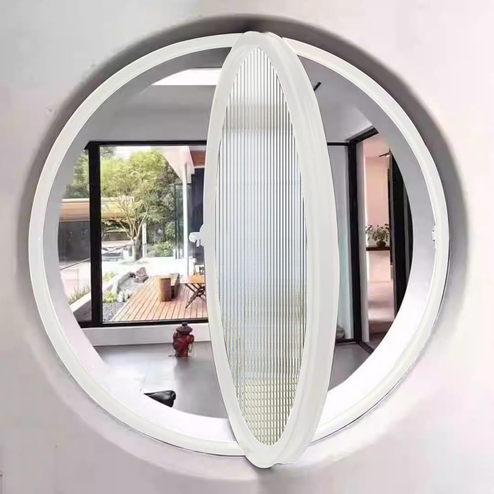  Round Rotating Window Aluminum Alloy Window Wall Mounted Tempered Glass Porthole With Handle Decorative Casement Window For Kitchen And Home, White 3.5cm/21.6"