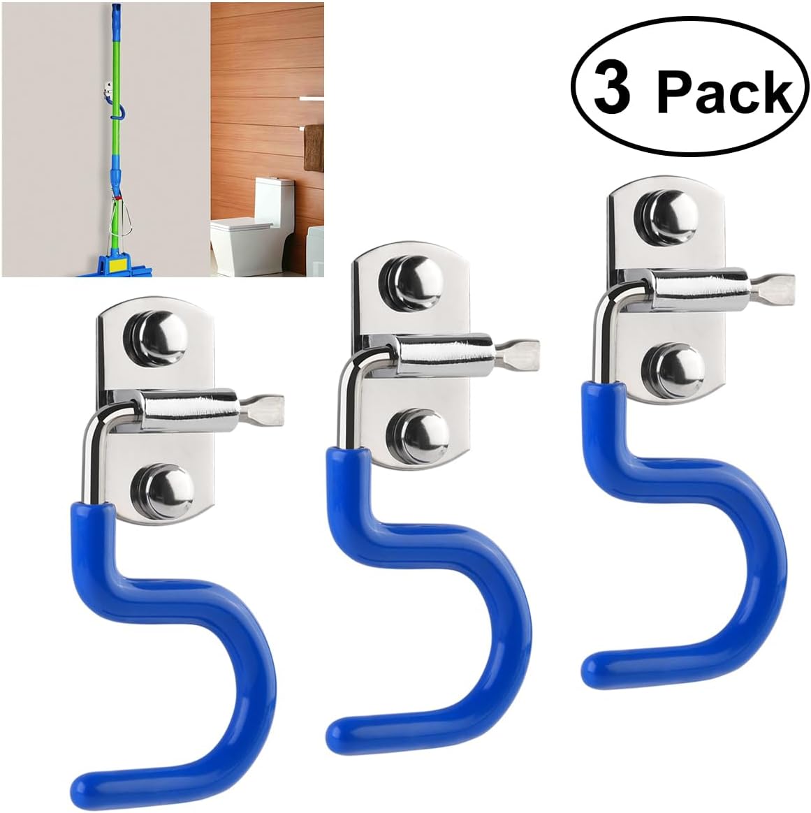  VICASKY Porte-serpillière En Acier Inoxydable 304 S-courbé 3 Pcs Support Mural Anti-glissement Organisateur D'outils