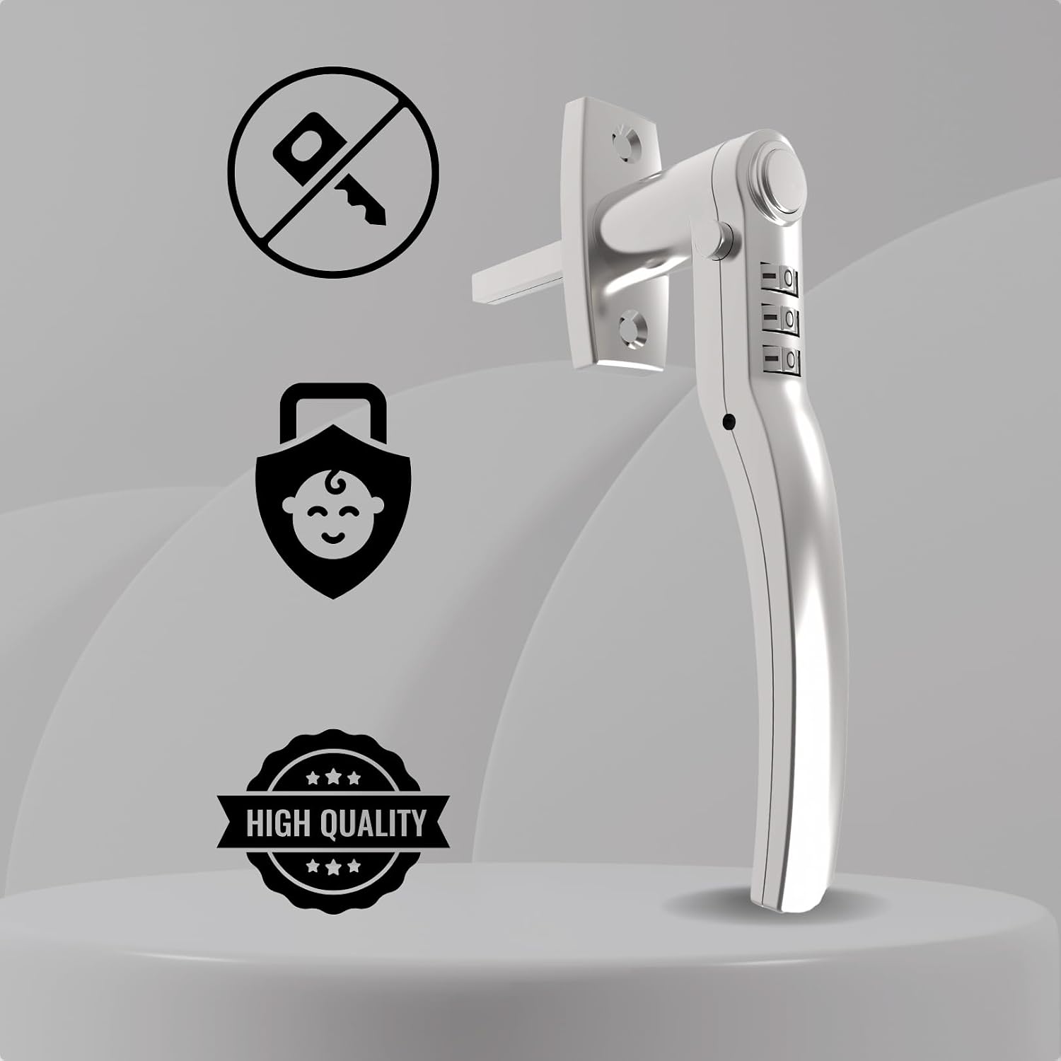  HOME It Universal Window Handle With Code - Keyless Security - For Windows & Doors - Right/Left Installation - Heavy Duty Zinc Alloy - Satin Finish