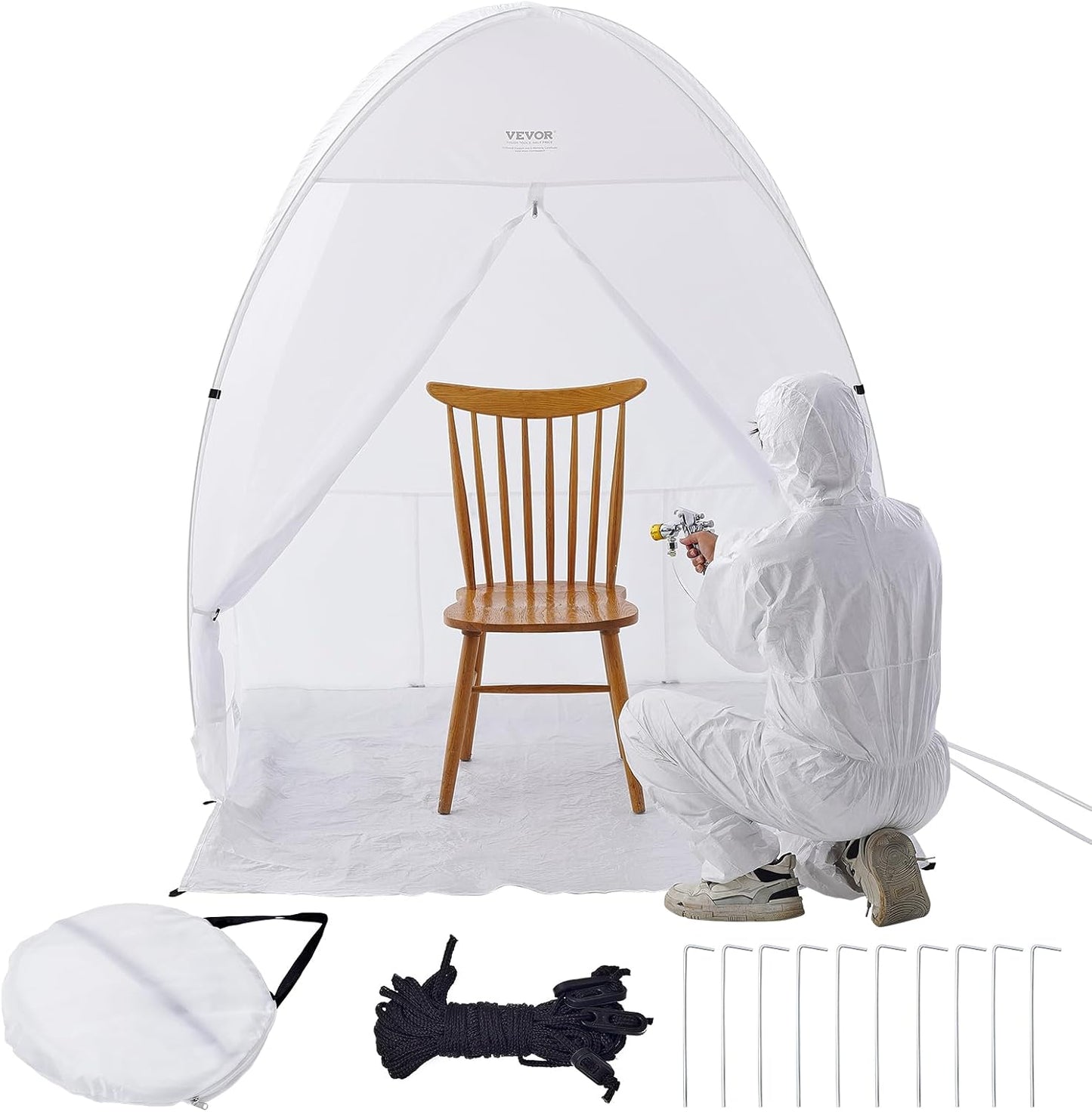  VEVOR Abri De Peinture En Aérosol Portable, Tente De Peinture 152x152x178 Cm, Cabine De Peinture Avec Plancher Intégré, Fenêtre D'Échappement Et Sac De Rangement, Pour Pulvérisation De Peinture Meuble