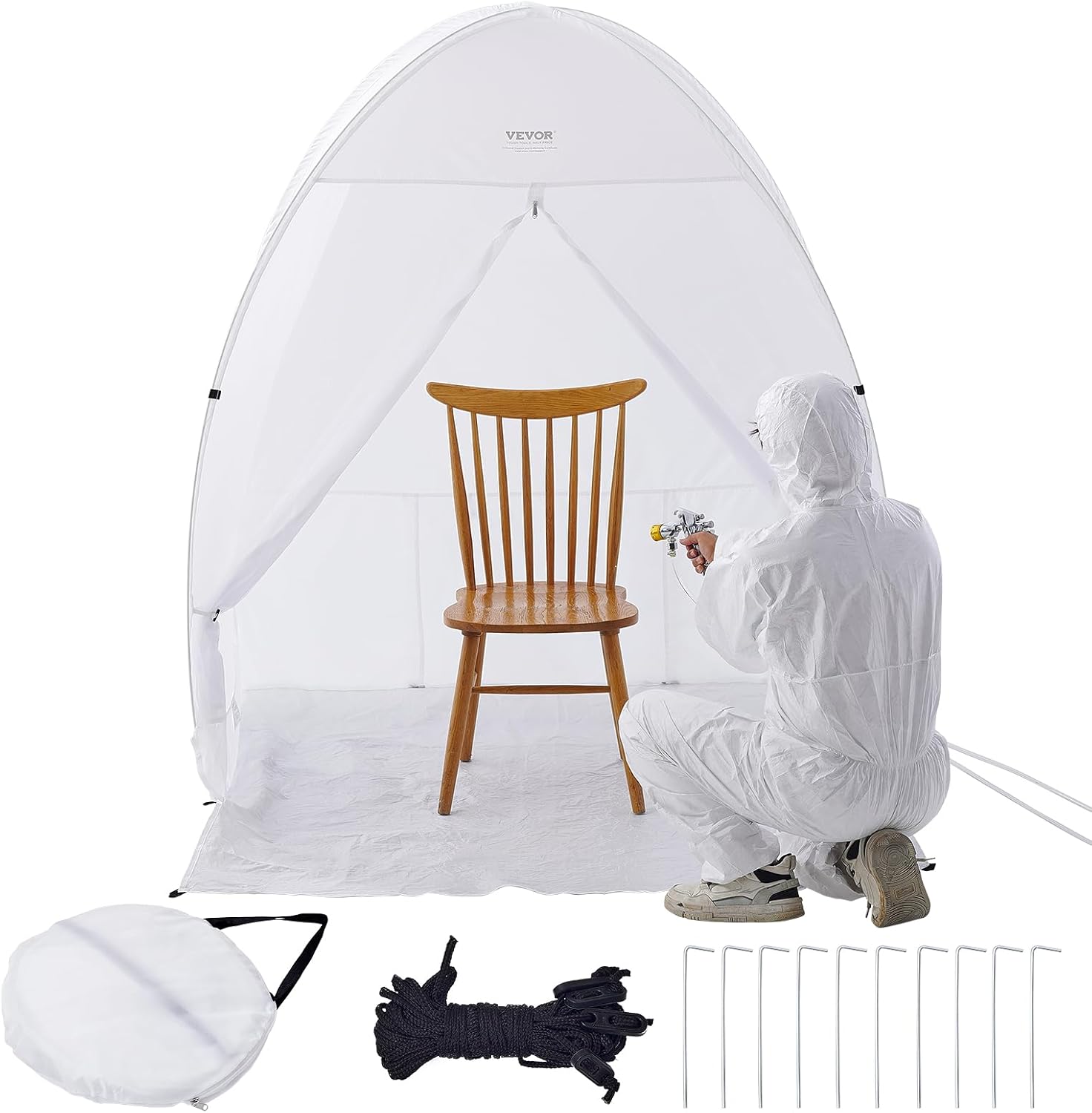  VEVOR Abri De Peinture En Aérosol Portable, Tente De Peinture 152x152x178 Cm, Cabine De Peinture Avec Plancher Intégré, Fenêtre D'Échappement Et Sac De Rangement, Pour Pulvérisation De Peinture Meuble