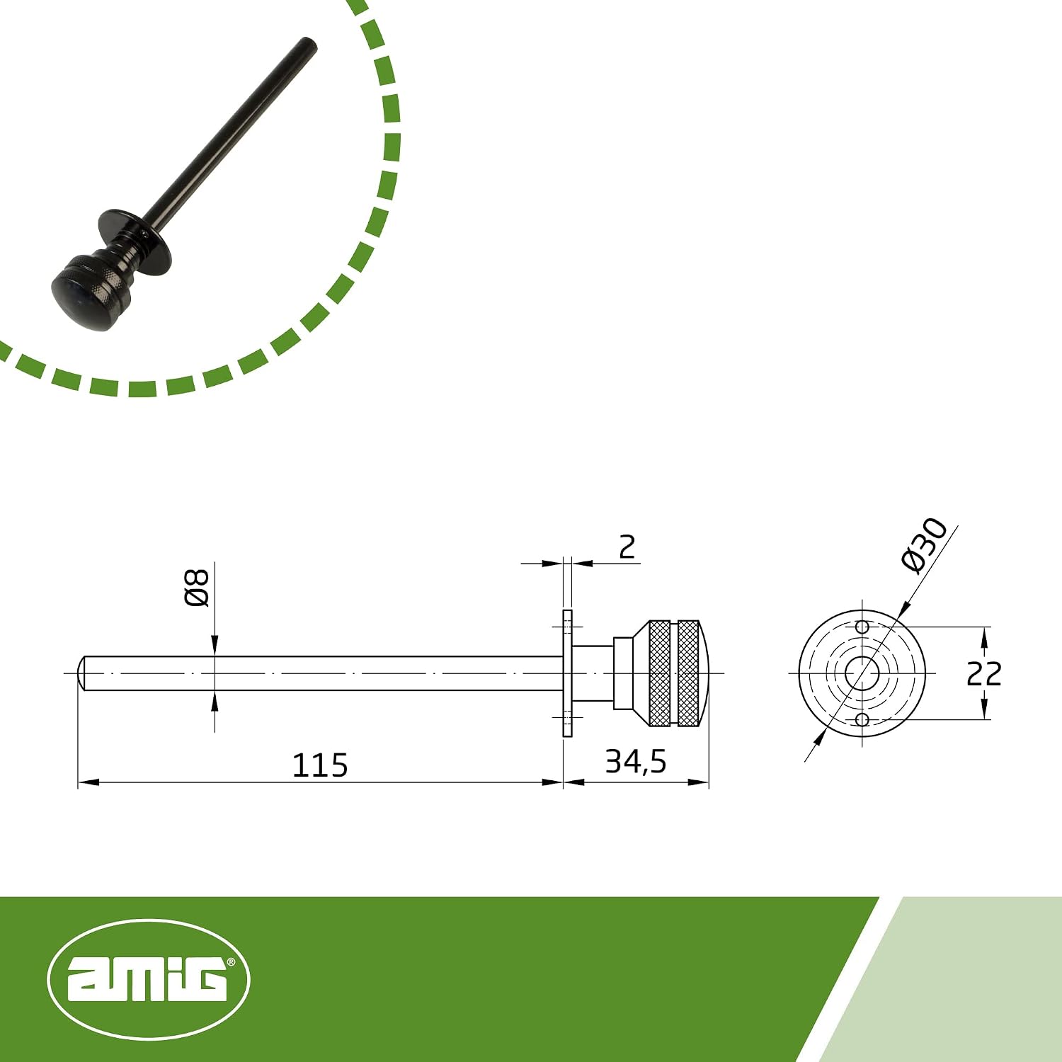  Amig - Goupille De Verrouillage Pour Fenêtres Courroies En Bois Ou Aluminium Mod.40 | Convient Pour Sécuriser Les Stores | Fermeture De Sécurité Zamak Finition Noire | Dimensions : Ø 30 X 152 Mm