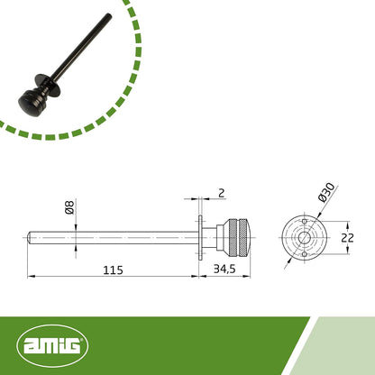  Amig - Goupille De Verrouillage Pour Fenêtres Courroies En Bois Ou Aluminium Mod.40 | Convient Pour Sécuriser Les Stores | Fermeture De Sécurité Zamak Finition Noire | Dimensions : Ø 30 X 152 Mm