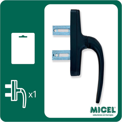  MICEL - 92700 - Cremona For Mallorcan Windows With External Opening, Reversible, Aluminium, Black Finish, 2 Shovels, 63 X 180 X 27 Mm