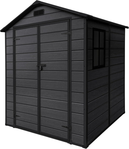  ECD Germany Abri De Jardin Avec Plancher En Résine PP 5m³ Gris Clair, Toit Double Pente, Fenêtre, Porte Double, Ventilation, Cabane De Rangement Extérieur 151x182x220 Cm, Résistant Aux Intempéries