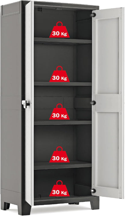  Keter Armoire Haute Titan - Armoire De Rangement En Résine - Étagères Modulables, Pieds Réglables, Charnières Métalliques - Cuisine, Garage, Atelier, Placard - 80 X 44 X 182cm - Noir/Gris