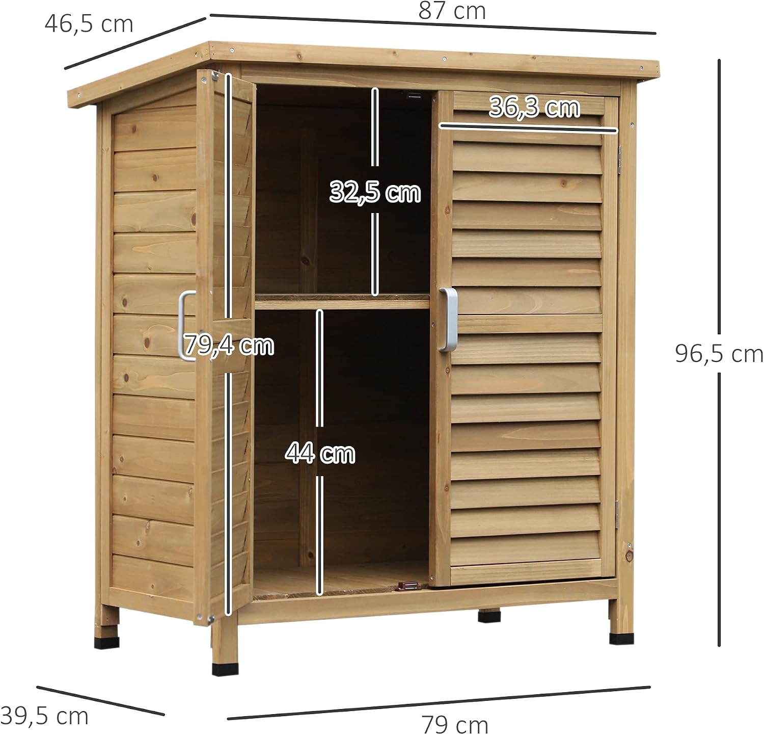  Outsunny Armoire De Jardin Abri Jardin Remise Pour Outils Sur Pied Dim. 87L X 46,5l X 96,5H Cm étagère Portes Persiennes Toit Bitumé Jaune