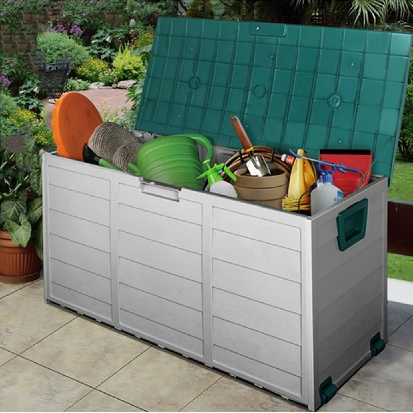  Grande Boîte De Terrasse De 65 Gallons,organisateur De Rangement Extérieur Avec Ouverture De Verrouillage, Boîte De Rangement Extérieure étanche Avec Poulies Inférieures, Pour Meubles De Patio ( Color