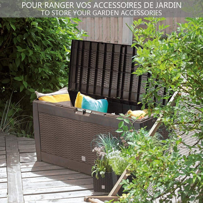  Vounot® Coffre De Rangement Exterieur 310L En PP 119 X 48 X 60 CM Fabriqué En Europe Style Polyrotin Marron