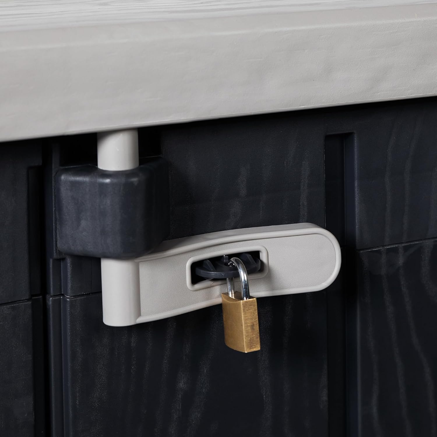  Toomax Stora Way Plus XL Coffre De Rangement Extérieur En Polypropylène Recyclé Avec Effet Bois, Couleur Anthracite/Gris Taupe