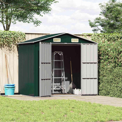  Abri De Jardin Vert En Métal Galvanisé 205x129x183 Cm, Cabanon De Rangement Pour Outils Et Mobilier Extérieur Avec Ventilation Et Portes Doubles