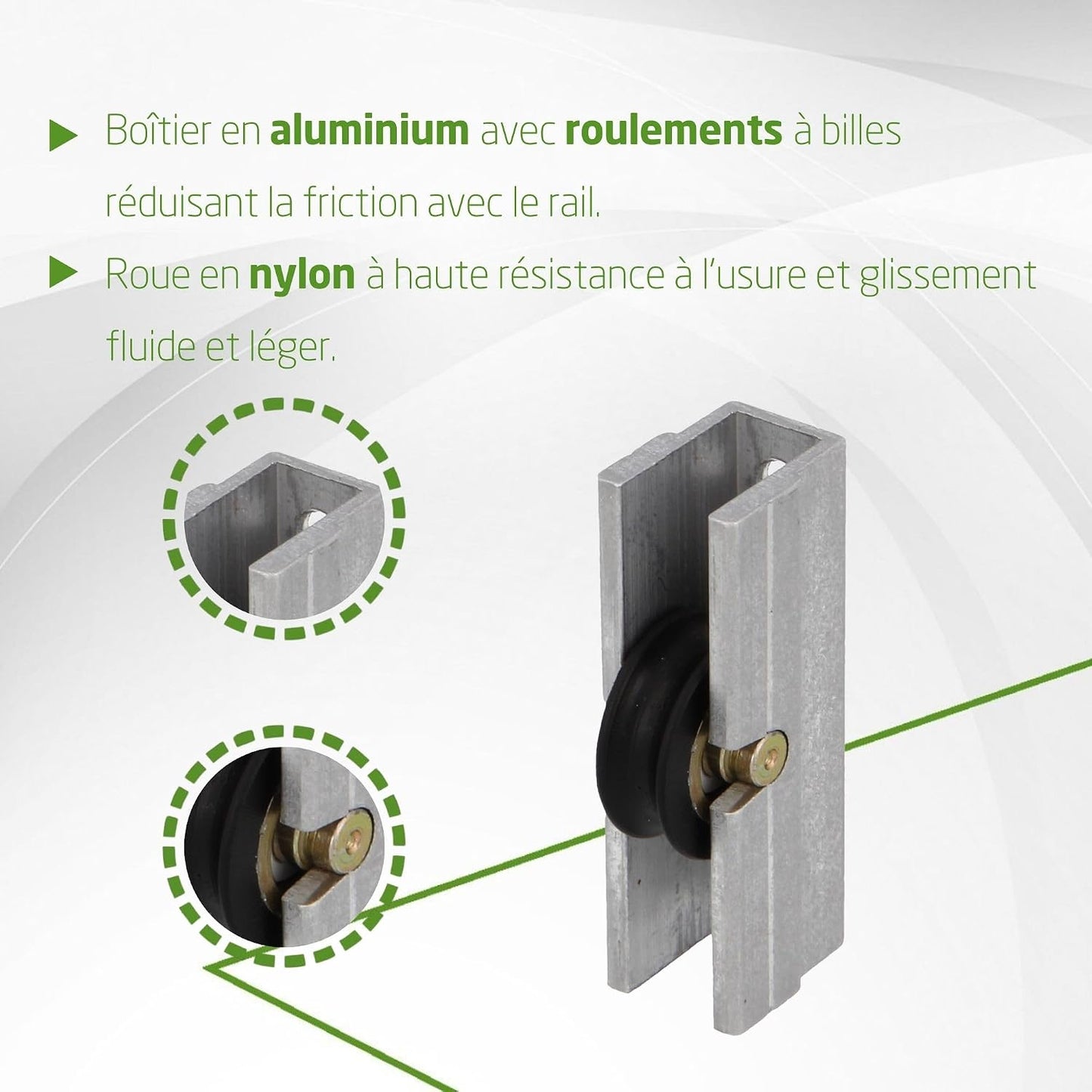  Amig - Roulement Fenêtre Coulissante | Lot De 2 Unités | Taille 39 X 14 Mm | Boîtier Métallique Et Roulement à Billes | Conçu Pour Les Fenêtres Coulissantes | Aluminium