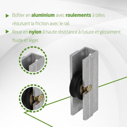  Amig - Roulement Fenêtre Coulissante | Lot De 2 Unités | Taille 39 X 14 Mm | Boîtier Métallique Et Roulement à Billes | Conçu Pour Les Fenêtres Coulissantes | Aluminium