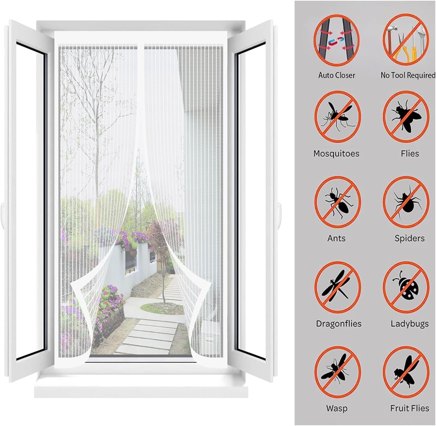  Window Mosquito Net 48 X 58 Cm Automatically Closed Magnetic Mosquito Net Curtain With Strip For Corridors Patio, White