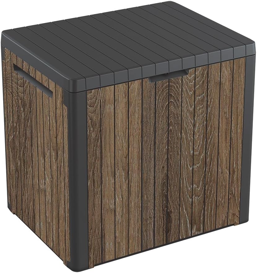  Keter Signature Everwood – Boîte De Rangement D'extérieur En Résine Et Table D'appoint Pour Meubles De Terrasse Pour Accessoires De Piscine Et De Jardin, Noyer