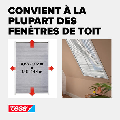  Tesa Moustiquaire Pour Fenêtre De Toit - Amovible Et Enroulable, Avec Cadre En Aluminium - Montage Facile & Sans Perçage Avec La Technologie Adhésive Tesa Powerstrips® - Blanc