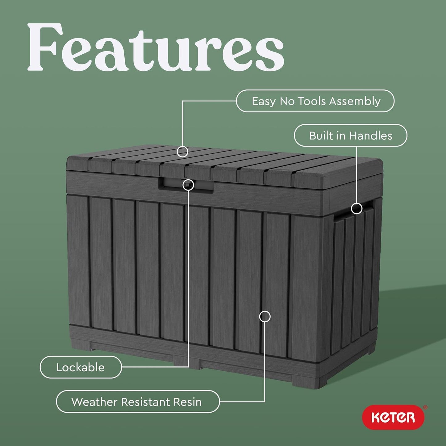  Keter Kentwood Boîte De Terrasse En Résine De 157 Litres - Organisation Et Rangement Pour Coussins De Terrasse, Coussins Décoratifs Et Outils De Jardin, Gris Foncé