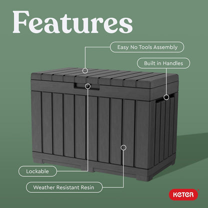  Keter Kentwood Boîte De Terrasse En Résine De 157 Litres - Organisation Et Rangement Pour Coussins De Terrasse, Coussins Décoratifs Et Outils De Jardin, Gris Foncé