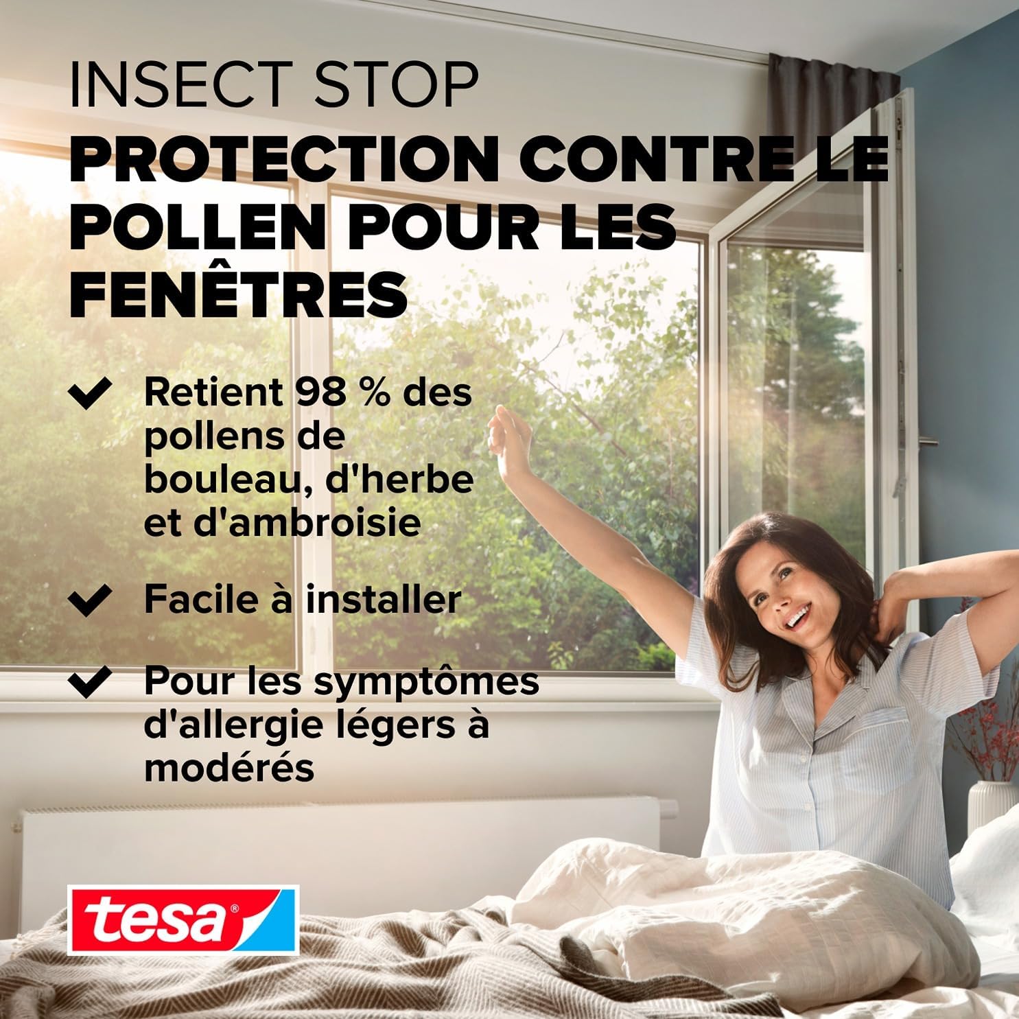  Tesa INSECT STOP 2-in-1 Pollen And Fly Screen Premium - Transparent Pollen Protector Cut To Size For Allergy Sufferers - Including Self-adhesive Strip - Anthracite - 150 Cm X 180 Cm