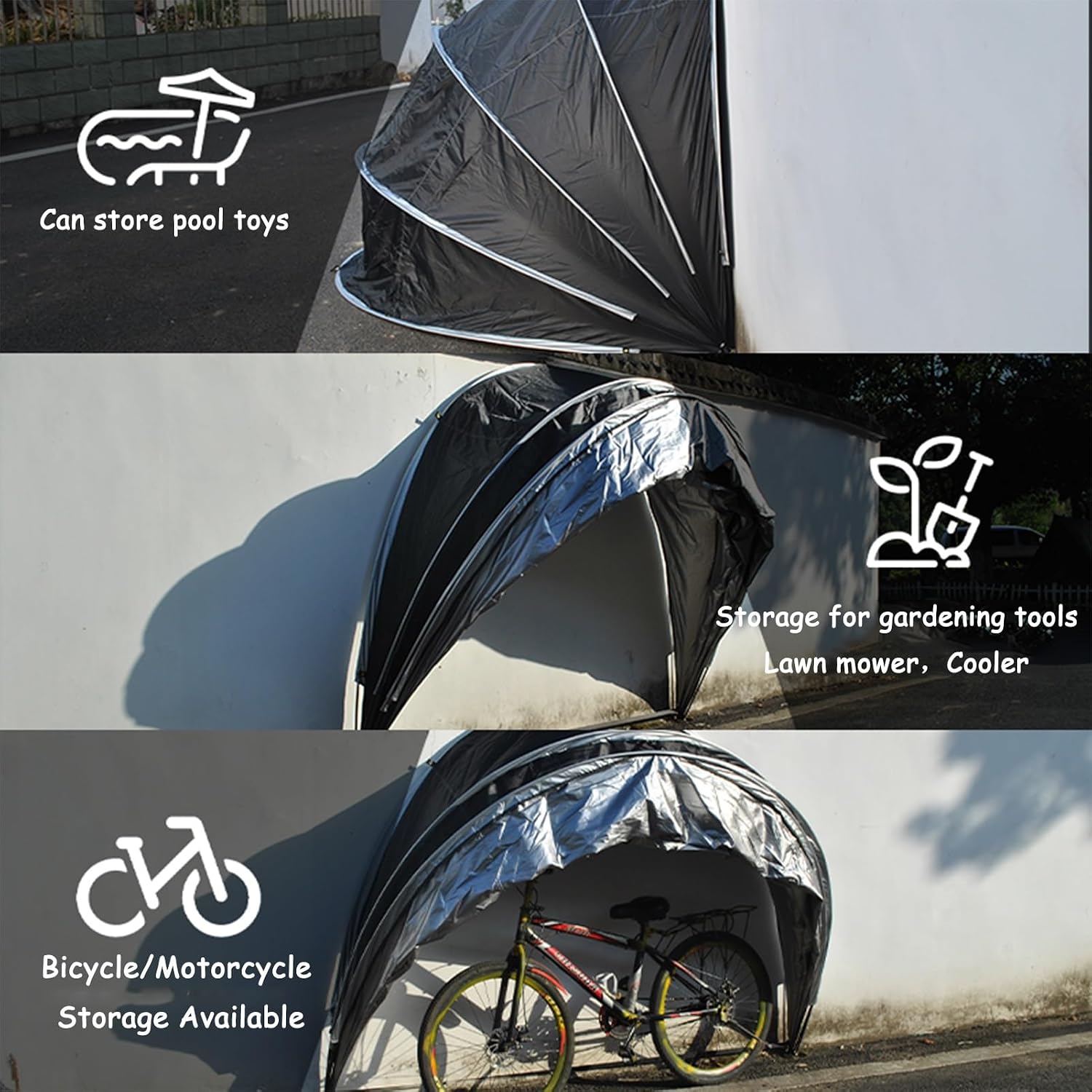 GENERIC Abri à Vélos, Housse Imperméable Pour 2 Vélos - Solution De Rangement Extérieur, Abri Transparent Pour Vélos, Fixation Murale, Protection Durable Et Résistante Aux Intempéries