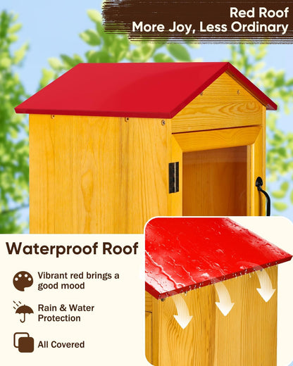  Little Library Box Outdoor – Petite Boîte à Littérature En Bois Avec Toit Rouge Pour Partager Des Livres, De La Littérature Et Des Journaux Dans Les Quartiers, Les Communautés Et Les écoles
