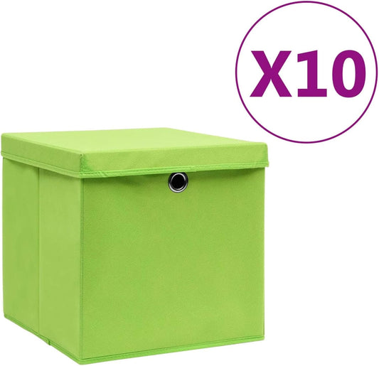  Coffre De Rangement, Coffre De Rangement Pour Coussins D'extérieur, Coffres De Rangement D'extérieur étanches Avec Housses, 10 Pièces, 28 X 28 X 28 Cm, Vert