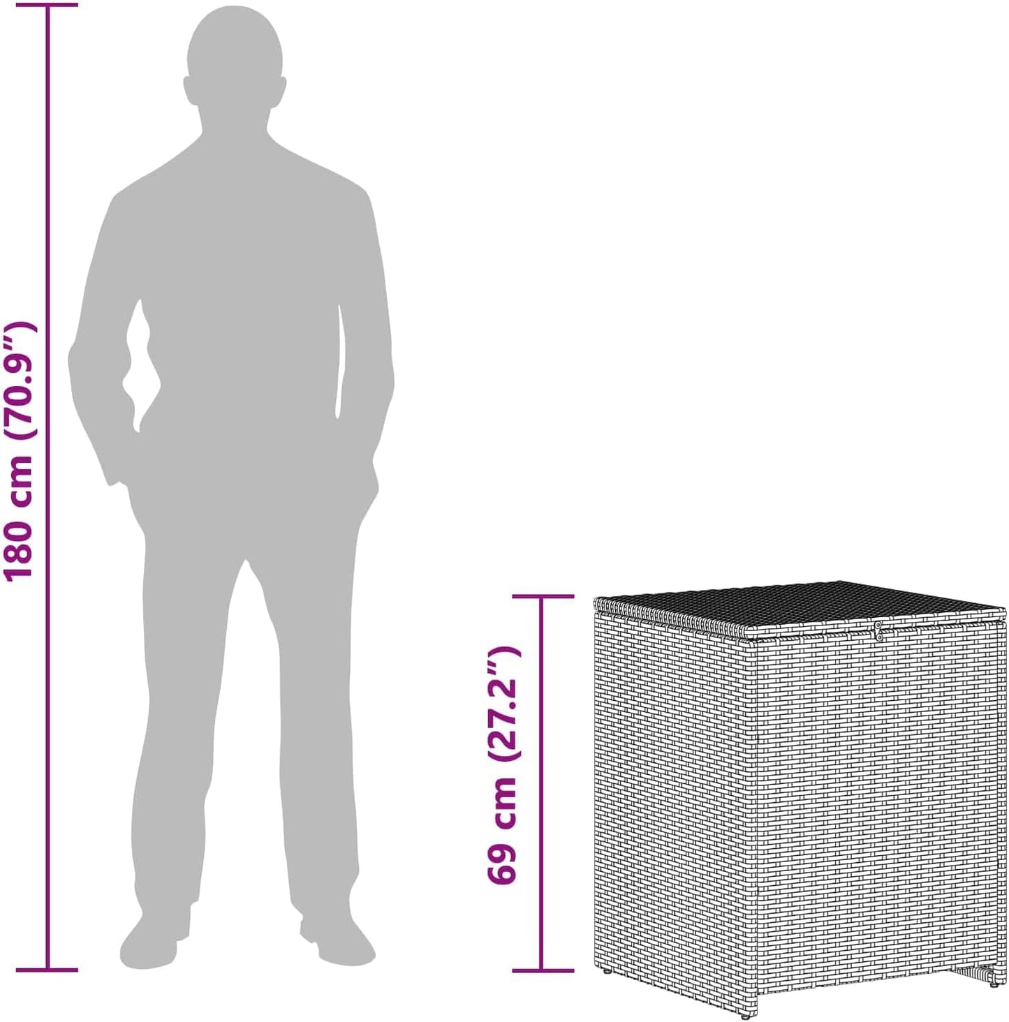  Coffre à Coussins En Acier 55 X 55 X 69 Cm Résistant Aux Intempéries Avec Pieds Réglables, Boîte De Rangement D'extérieur Pour Jardin, Terrasse, Balcon, Imperméable, Boîte De Rangement Stable