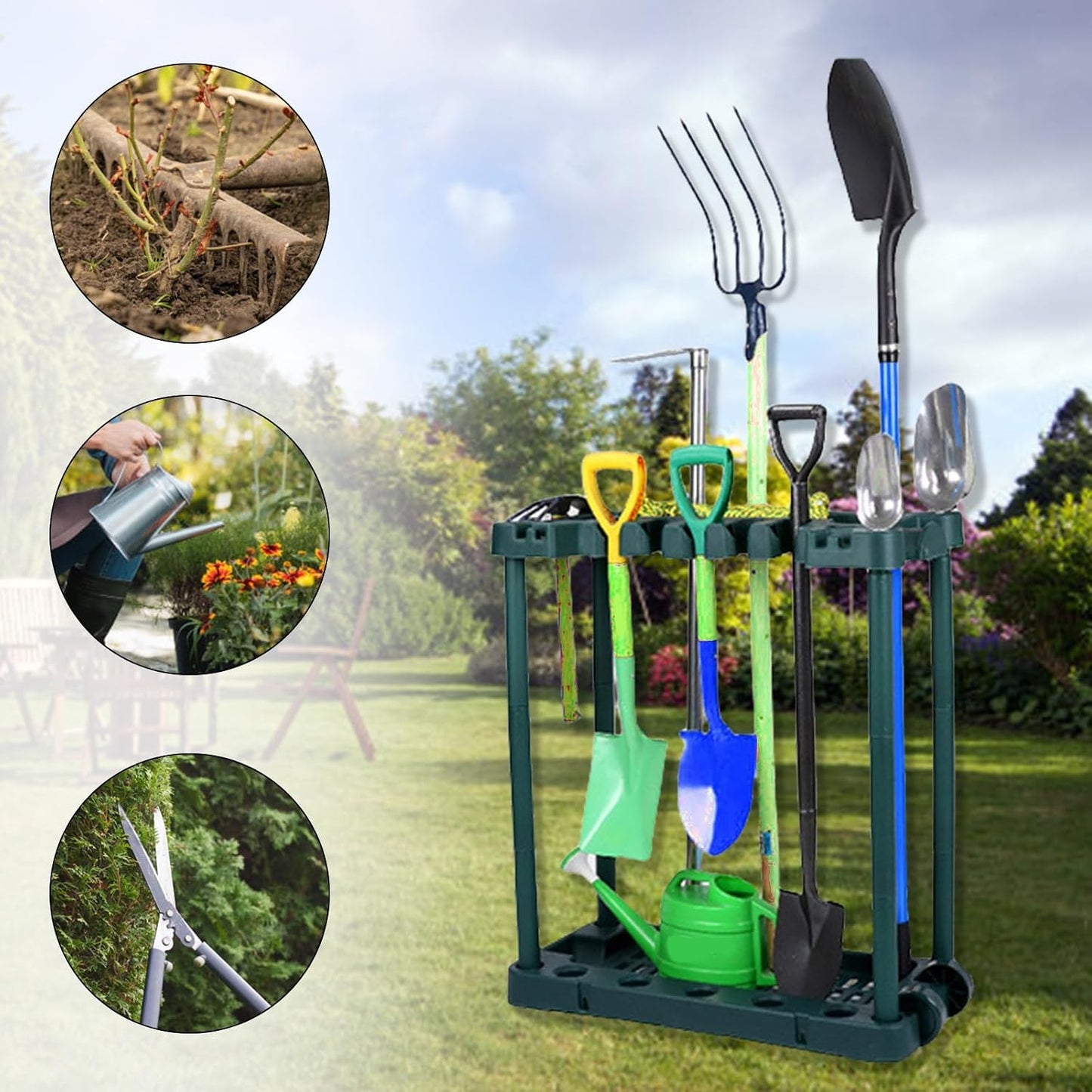 Organisateurs De Rangement Pour Outils De Jardin Avec Roues, Support De Cour Pour Garage, Pelouse, étagère Extérieure, Rangement De Jardin D'angle