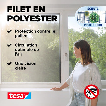  Tesa INSECT STOP 2-in-1 Pollen And Fly Screen Premium - Transparent Pollen Protector Cut To Size For Allergy Sufferers - Including Self-adhesive Strip - Anthracite - 150 Cm X 180 Cm