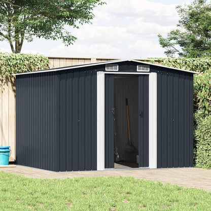  Abri De Rangement Extérieur En Métal Anthracite 257x205x178 Cm, Abri De Jardin Outillage Avec Doubles Portes Coulissantes Et 4 Aérations, Acier Galvanisé Résistant à La Corrosion