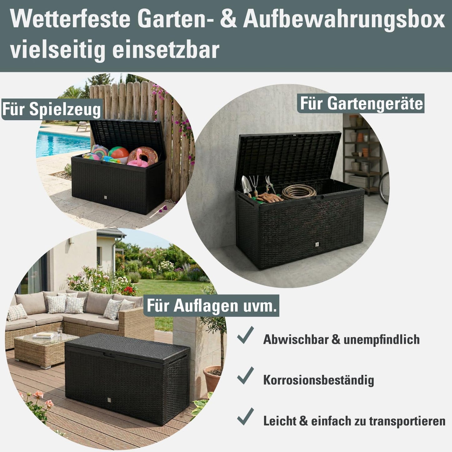 Prosperplast BOXE RATO PLUS 290L. Coffre De Jardin, Dimensions (mm) 1140x470x594, Couleur Anthracite