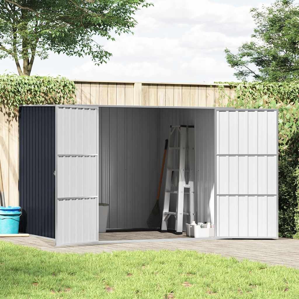  Abri De Jardin Anthracite 195x198x159 Cm En Acier Galvanisé, Abri De Rangement Extérieur Avec Portes à Double Ouverture Et Toit En Pente Pour évacuation De L'eau De Pluie
