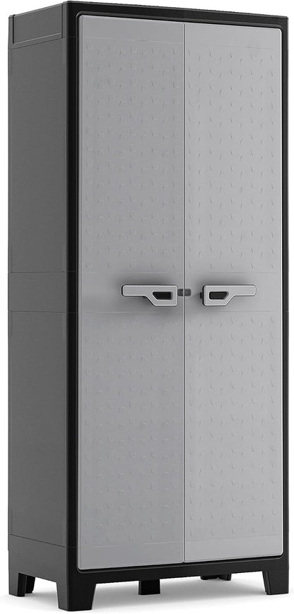  Keter Armoire Haute Titan - Armoire De Rangement En Résine - Étagères Modulables, Pieds Réglables, Charnières Métalliques - Cuisine, Garage, Atelier, Placard - 80 X 44 X 182cm - Noir/Gris