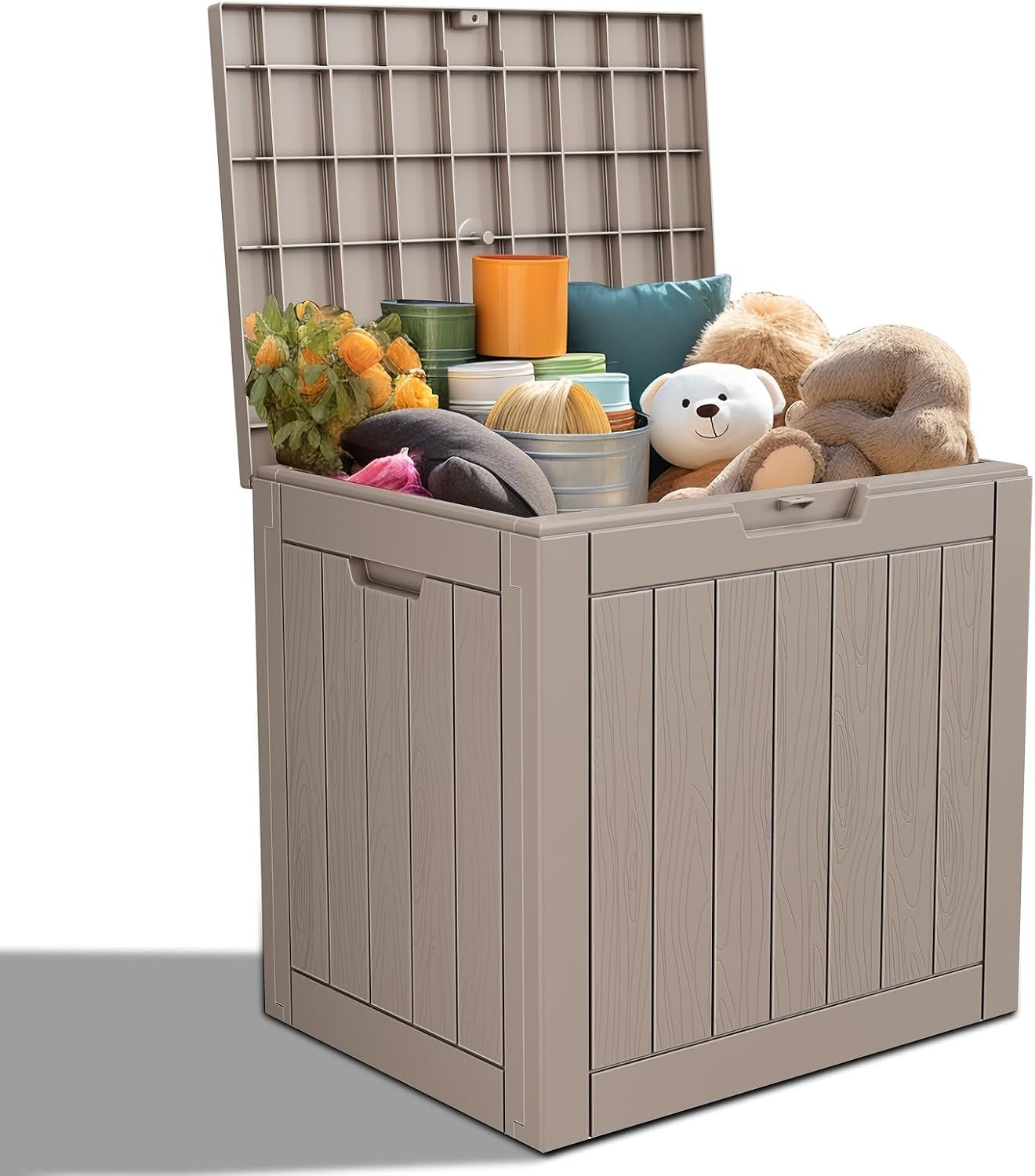 GENERIC Coffre De Rangement Extérieur De 35 Gallons, En Résine De Haute Qualité Avec Grain De Bois Réaliste, Grande Capacité Et Résistant Aux Intempéries, Facile à Installer White