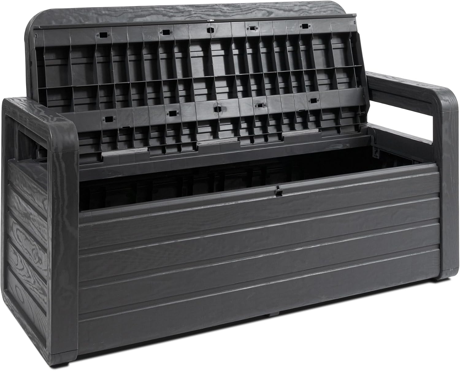  Toomax Coffre Foreverspring Avec Assise 2 Personnes 270 L, En Plastique Effet Bois, Dimensions 132,5 X 58 X 89 Cm, Article 599, Couleur : Anthracite