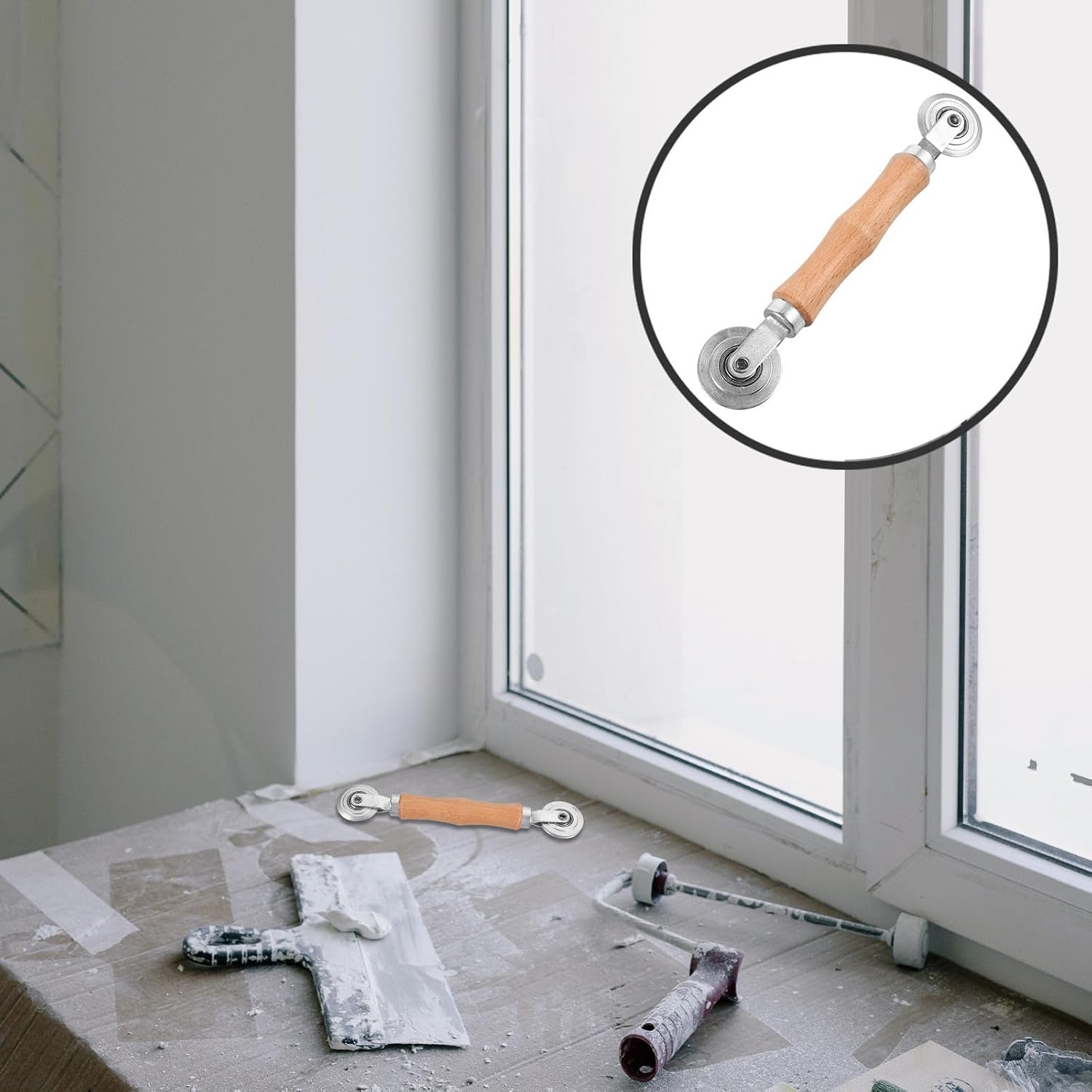  Ciieeo Outil De Réparation D'écran De Fenêtre Léger Avec Rouleau En Fonte Et Poignée En Bois Compact Pour Installation Et Maintenance