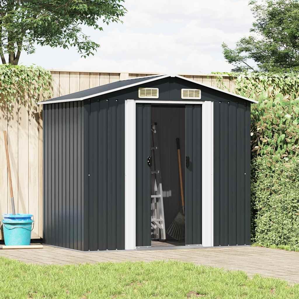  Abri De Jardin En Métal Marron 204x132x186 Cm, Cabane De Rangement Extérieur Avec Doubles Portes Coulissantes, Cadre En Acier Robuste Pour Outils De Jardin Et Matériel D'entretien.