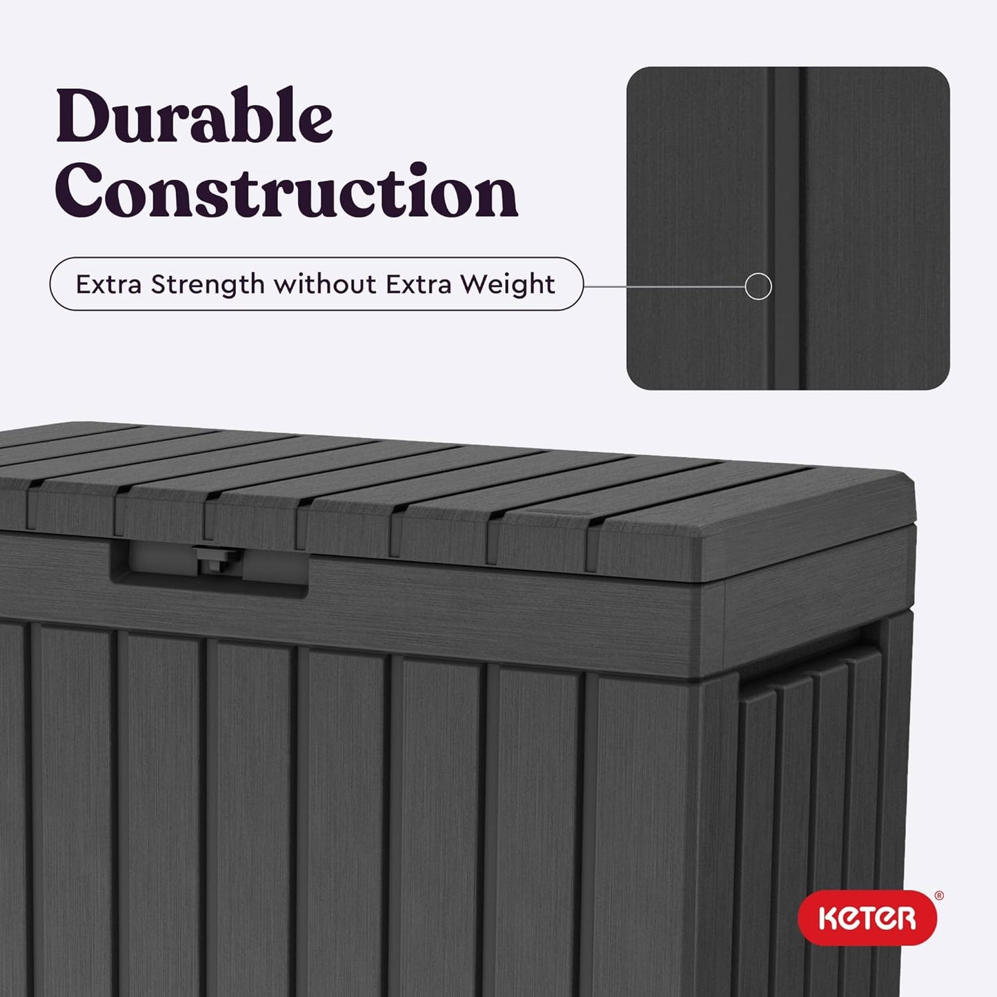  Keter Kentwood Boîte De Terrasse En Résine De 157 Litres - Organisation Et Rangement Pour Coussins De Terrasse, Coussins Décoratifs Et Outils De Jardin, Gris Foncé