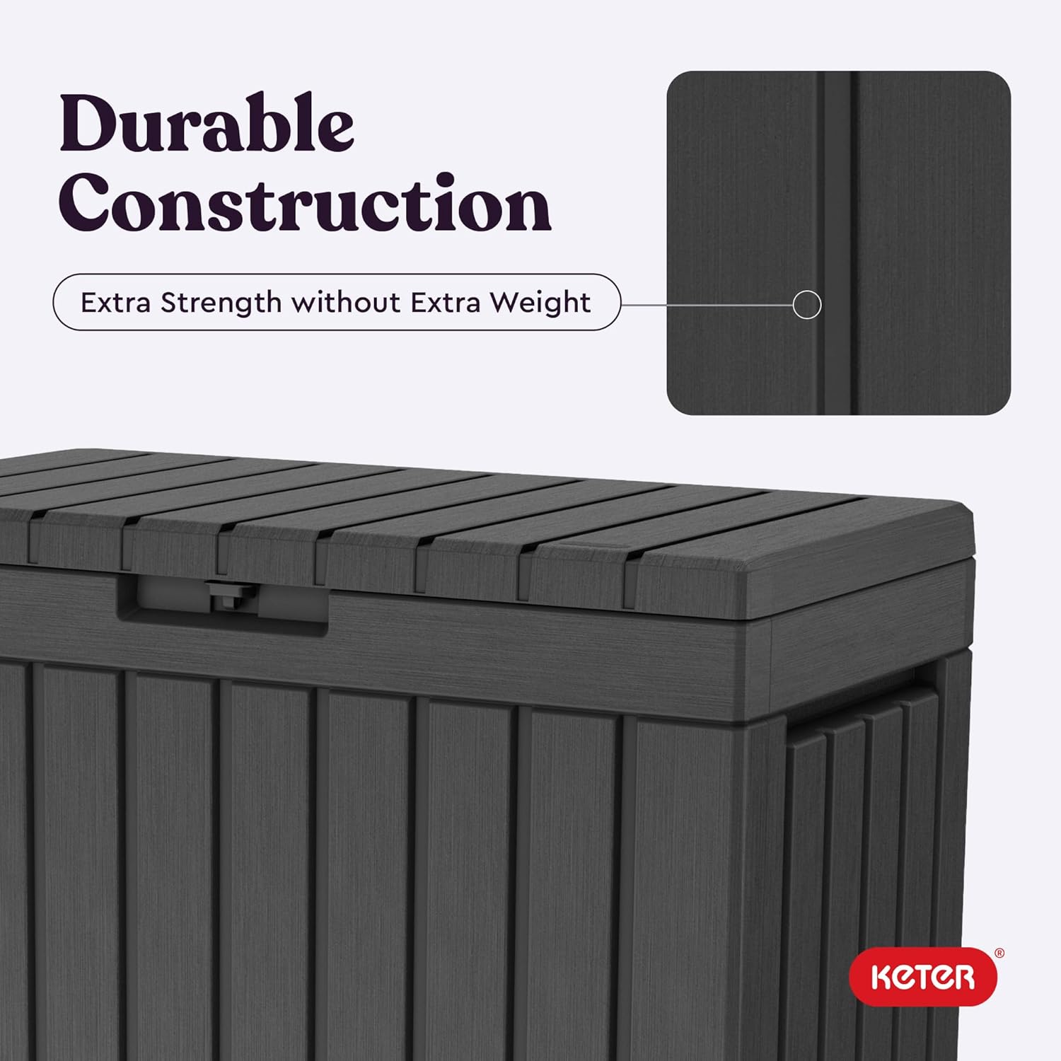  Keter Kentwood Boîte De Terrasse En Résine De 157 Litres - Organisation Et Rangement Pour Coussins De Terrasse, Coussins Décoratifs Et Outils De Jardin, Gris Foncé