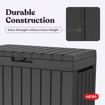  Keter Kentwood Boîte De Terrasse En Résine De 157 Litres - Organisation Et Rangement Pour Coussins De Terrasse, Coussins Décoratifs Et Outils De Jardin, Gris Foncé