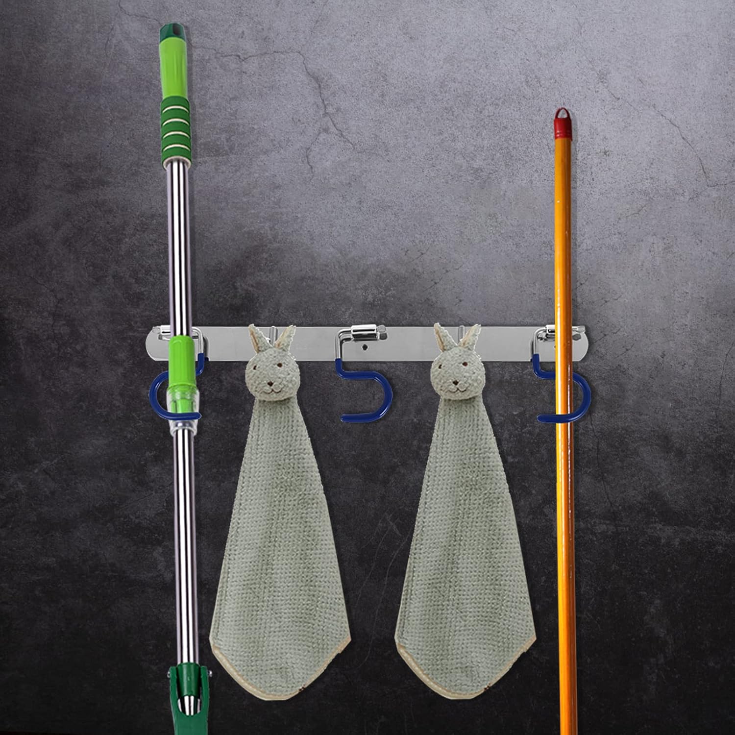  Angoily Support Mural Pour 3 Balais 2 Crochets En Acier Inoxydable 304, Crochet Mural Pratique Pour Serpillières Et Rangement, Pour Salle De Bain Cuisine