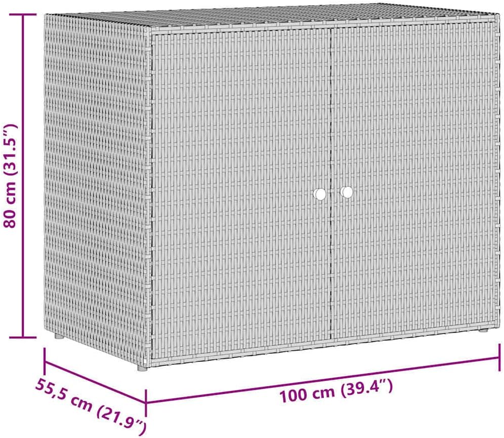  Armoire De Jardin En Rotin Synthétique Noir - 100 X 55,5 X 80 Cm - Cadre En Acier Revêtu Par Pulvérisation - Bois D'acacia Massif - Verrouillable - Rangement Pour Jardin, Terrasse
