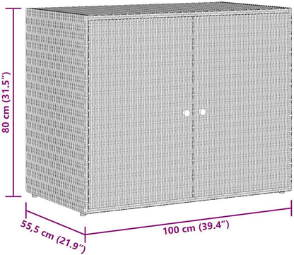  Armoire De Jardin En Rotin Synthétique Noir - 100 X 55,5 X 80 Cm - Cadre En Acier Revêtu Par Pulvérisation - Bois D'acacia Massif - Verrouillable - Rangement Pour Jardin, Terrasse