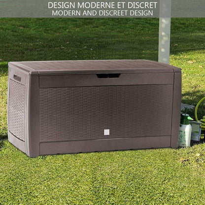  Vounot® Coffre De Rangement Exterieur 310L En PP 119 X 48 X 60 CM Fabriqué En Europe Style Polyrotin Marron