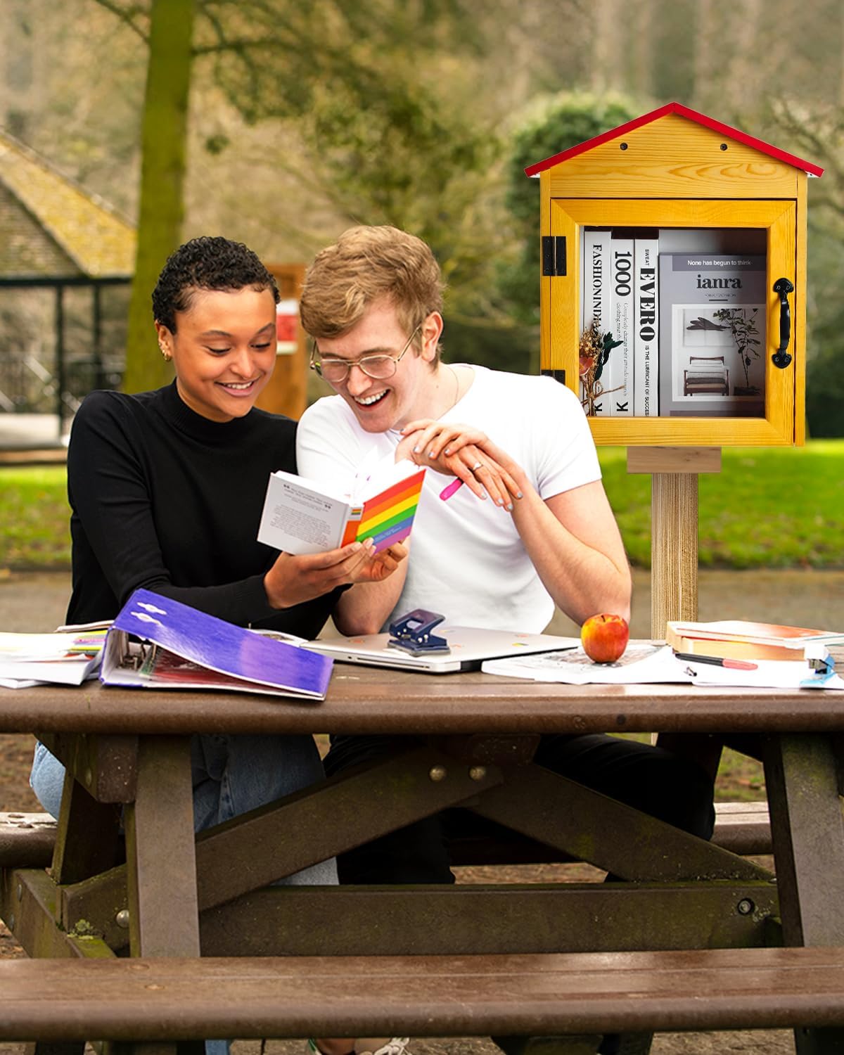  Little Library Box Outdoor – Petite Boîte à Littérature En Bois Avec Toit Rouge Pour Partager Des Livres, De La Littérature Et Des Journaux Dans Les Quartiers, Les Communautés Et Les écoles