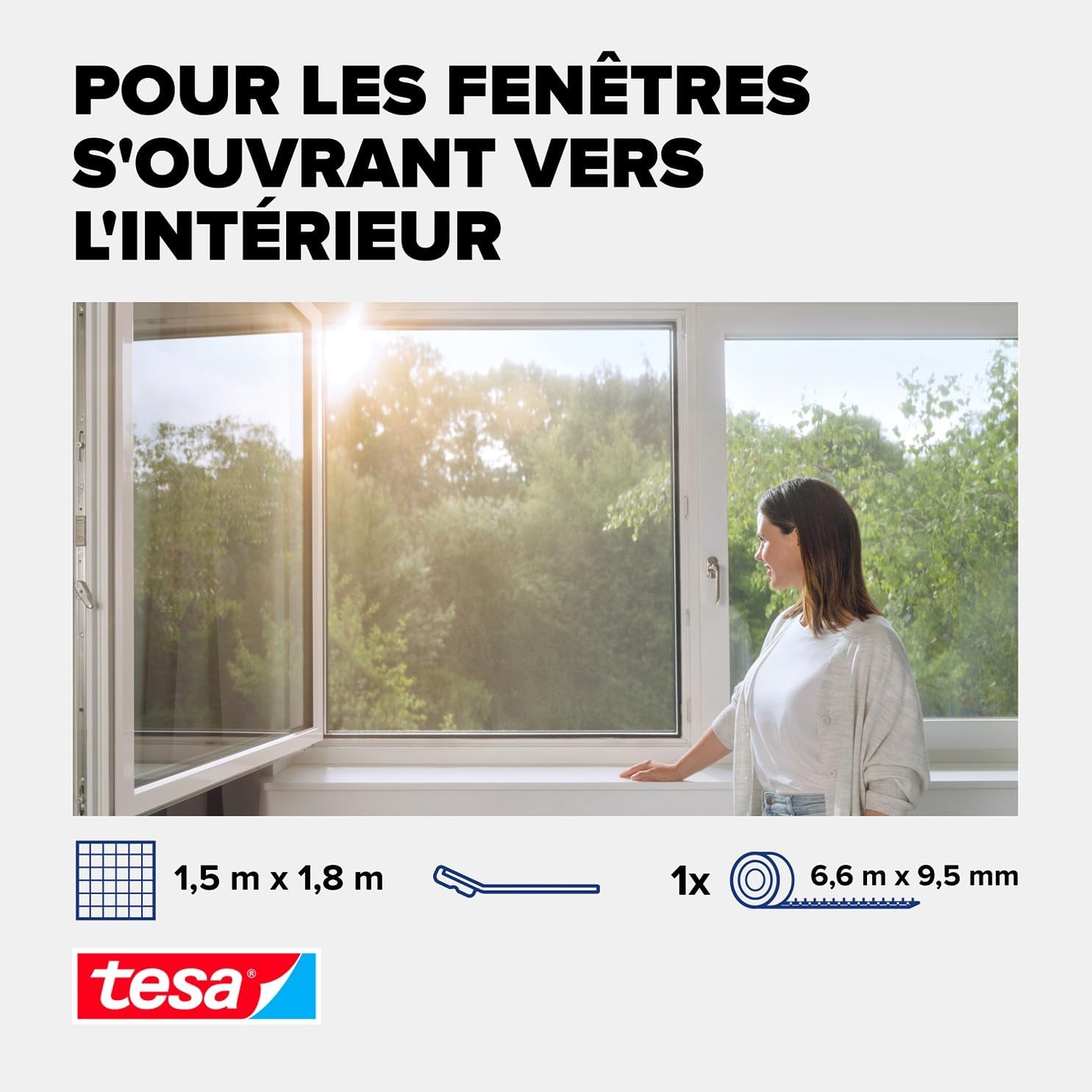  Tesa INSECT STOP 2-in-1 Pollen And Fly Screen Premium - Transparent Pollen Protector Cut To Size For Allergy Sufferers - Including Self-adhesive Strip - Anthracite - 150 Cm X 180 Cm